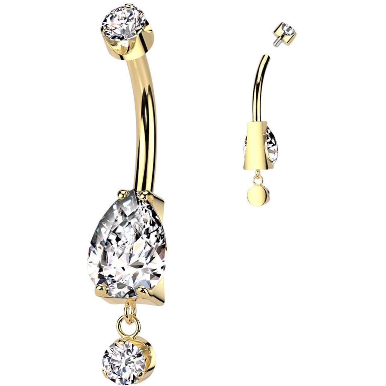 Titanium Belly Button Piercing zirconia dangle Internally Threaded