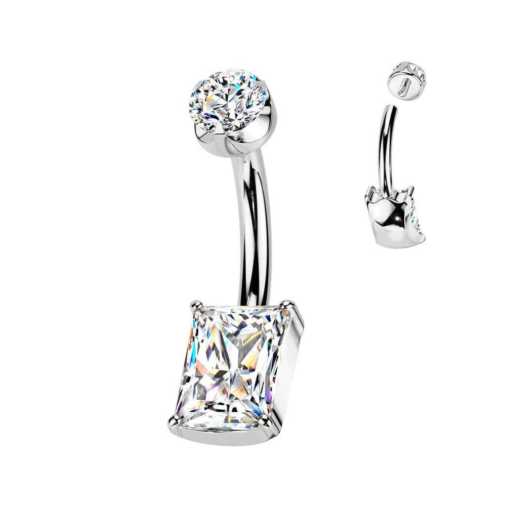 Titanium Belly Button Piercing rectangle zirconia Internally Threaded