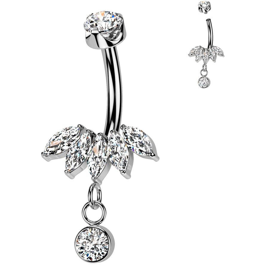 Titanium Belly Button Piercing fan zirconia marquise cut dangle Internally Threaded