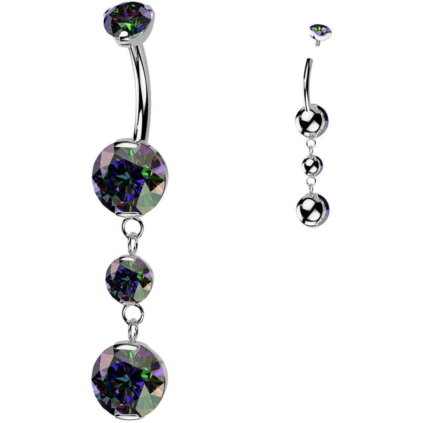 Titanium Belly Button Piercing dangle zirconias Internally Threaded