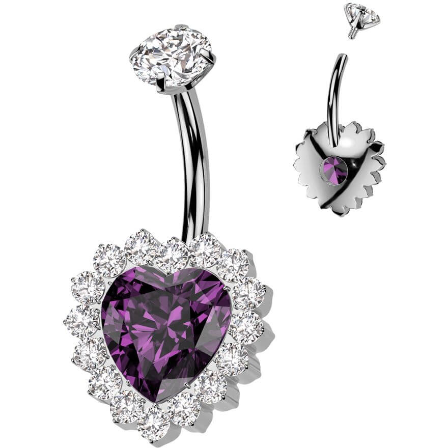 Titanium Belly Button Piercing heart zirconia Internally Threaded