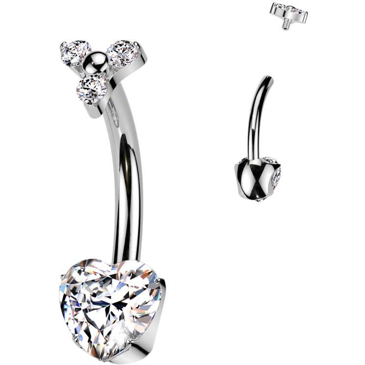 Titanium Belly Button Piercing heart zirconia Internally Threaded