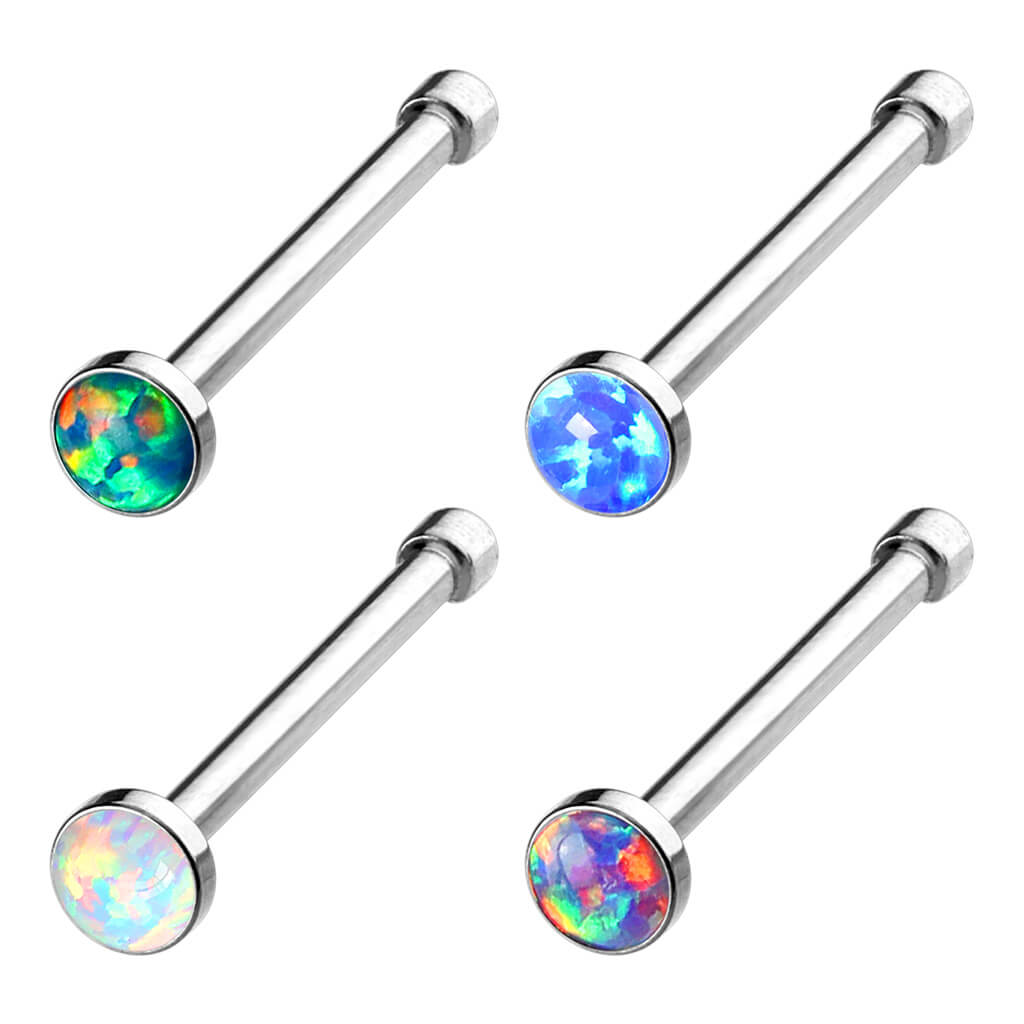 Nose Stud Opal Round Silver