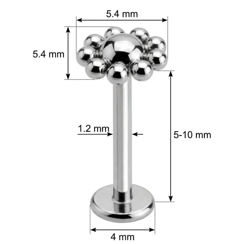 Titanium Labret Beaded Flower Dome Cluster Internally Threaded