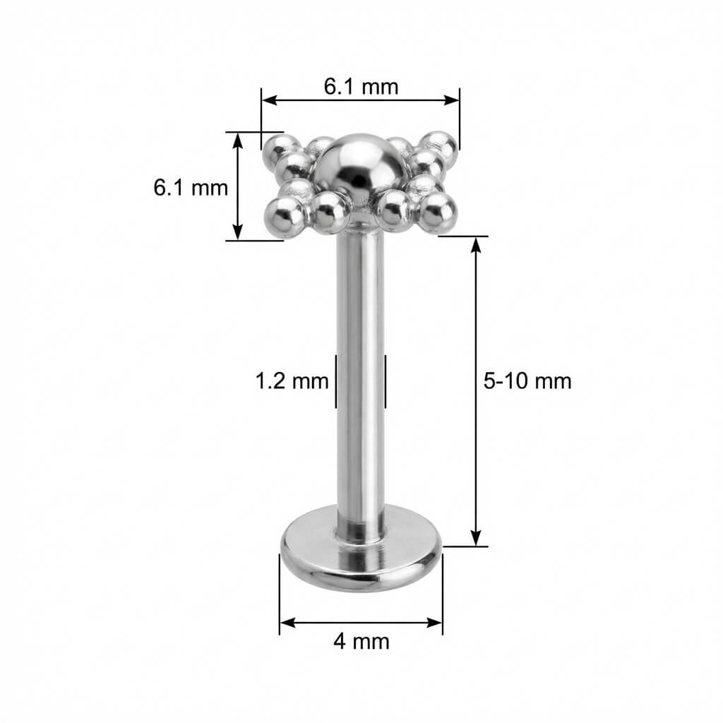 Titanium Labret Beaded Cross Cluster Top Internally Threaded