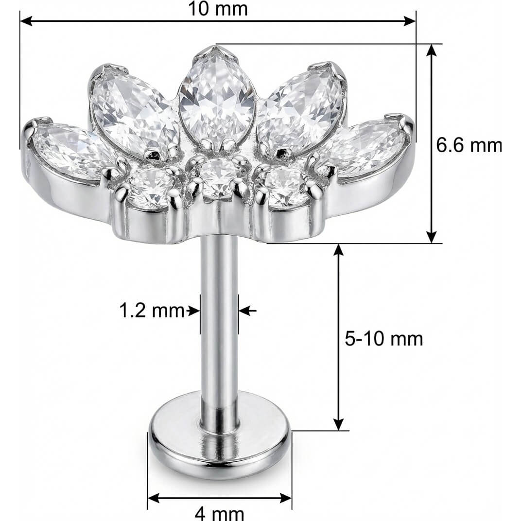 Titanium Labret Marquise Crystal Lotus Fan Internally Threaded