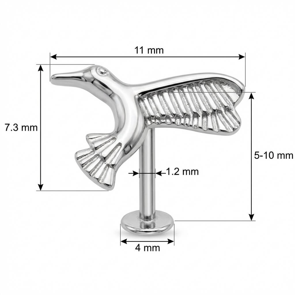 Titanium Labret Flying Hummingbird Bird Figure Internally Threaded