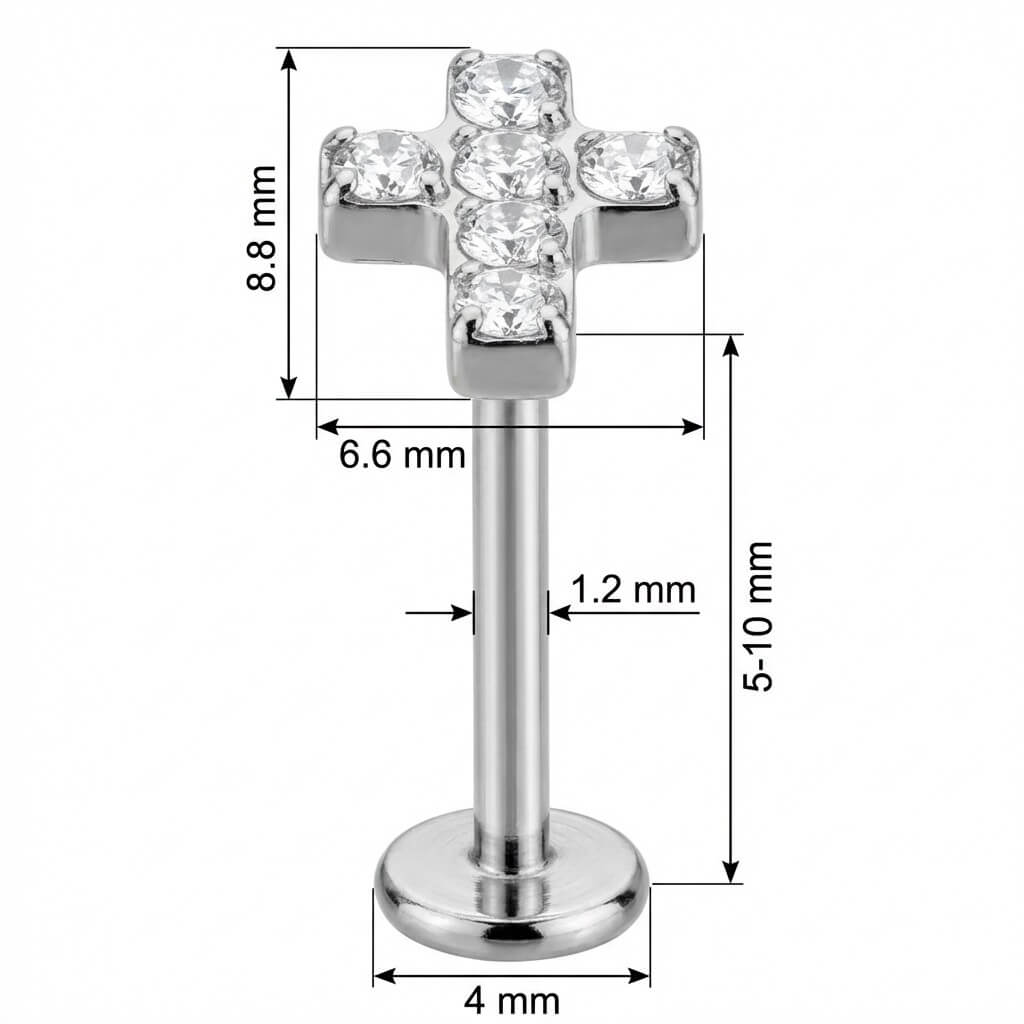 Titanium Labret Paved Crystal Cross Design Internally Threaded