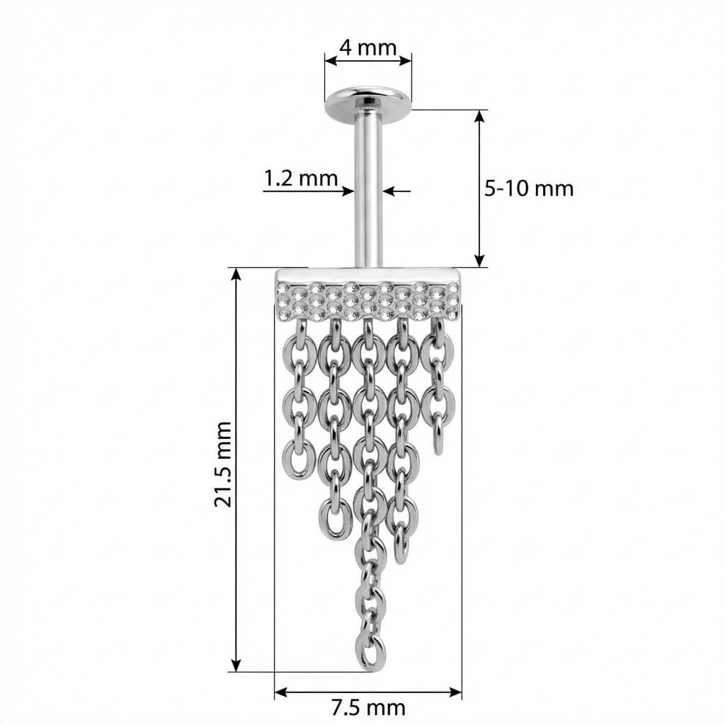 Titanium Labret Textured Bar With Cascading Chains Internally Threaded