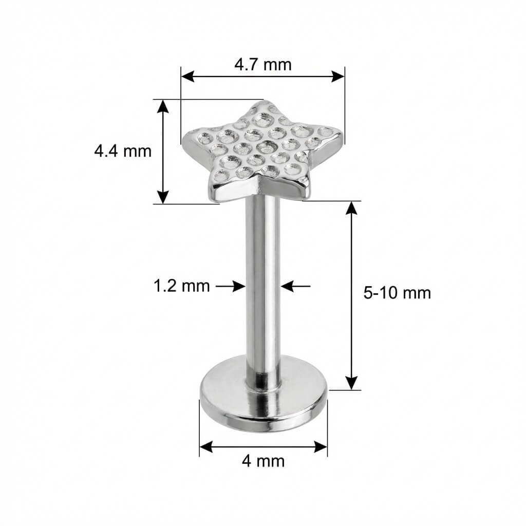 Titanium Labret Star With Stones Internally Threaded