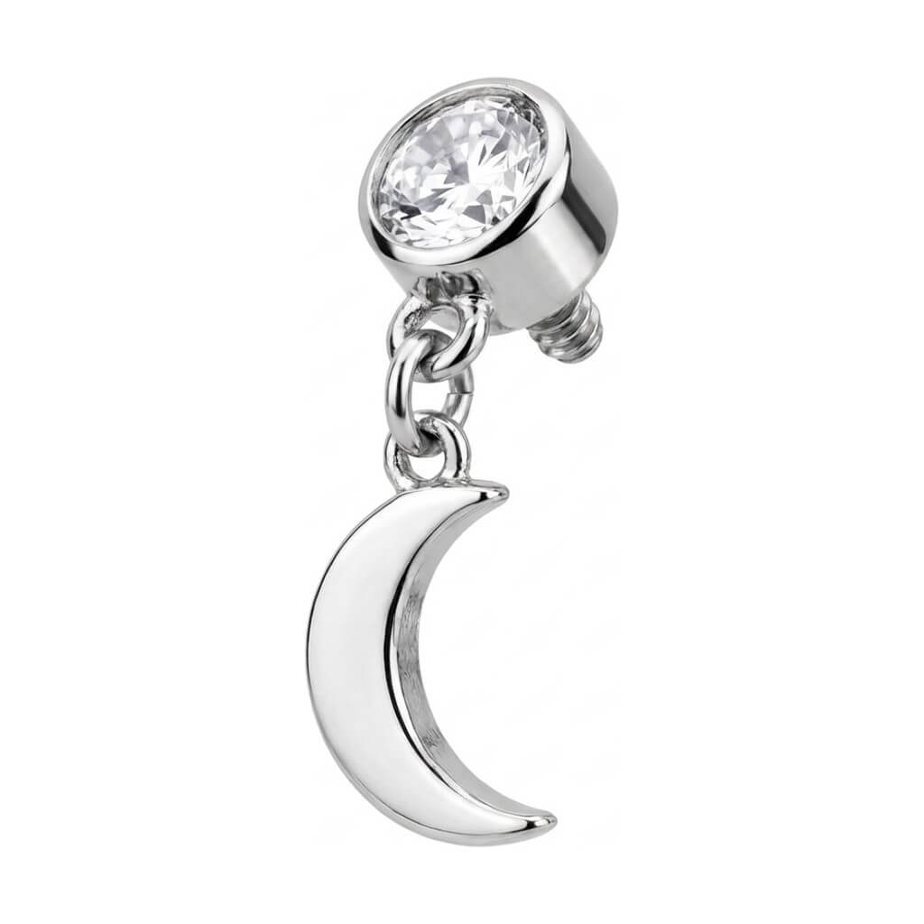 Titanium Top Stone With Dangling Crescent Moon Internally Threaded