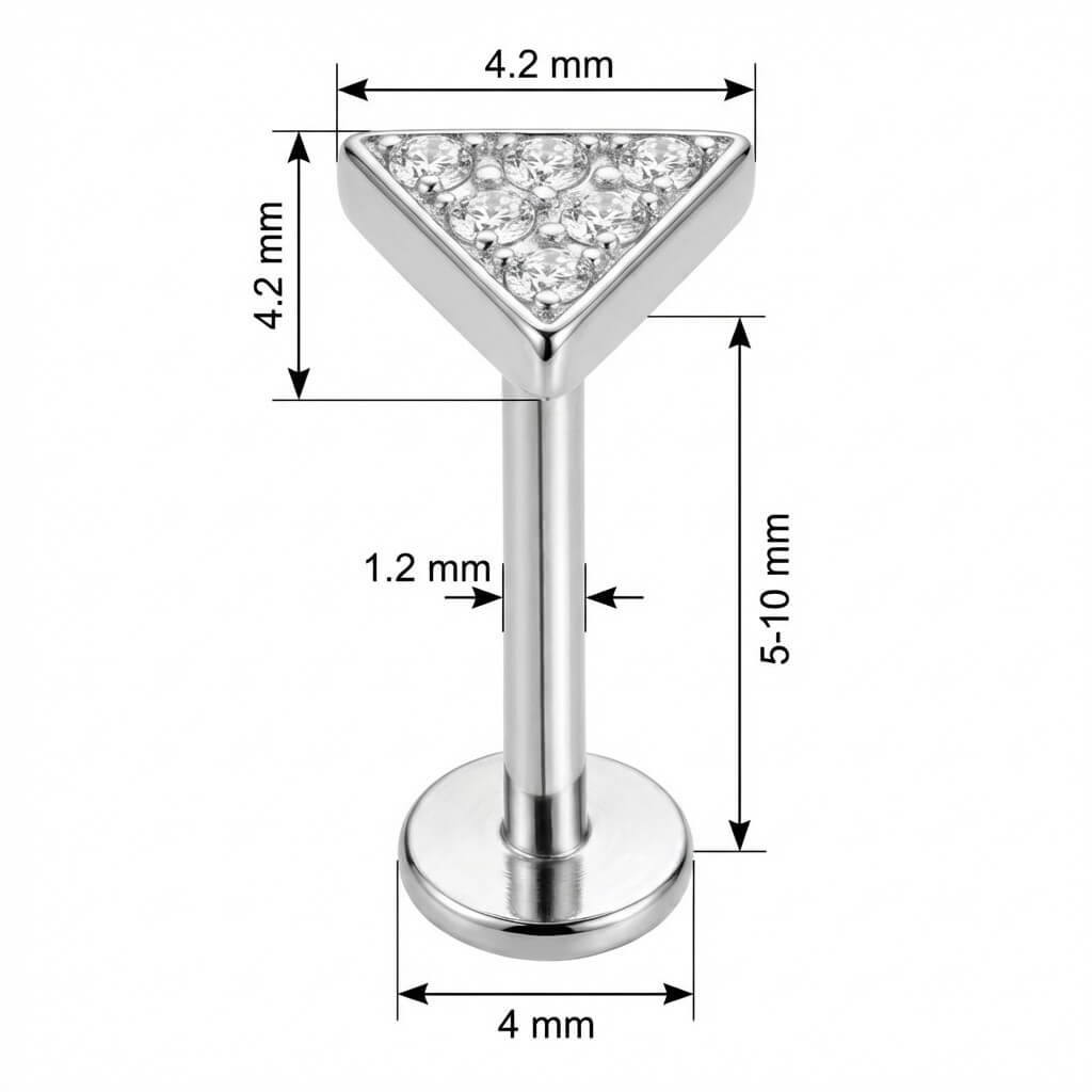 Titanium Labret Crystal Paved Triangle Top Internally Threaded