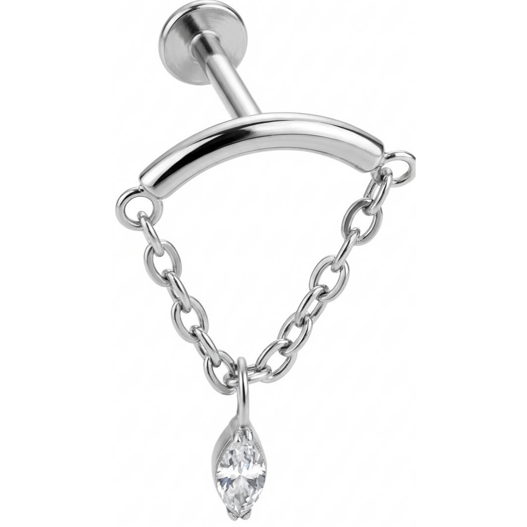 Titanium Labret 7 cubic zirconias bezel setting Internally Threaded