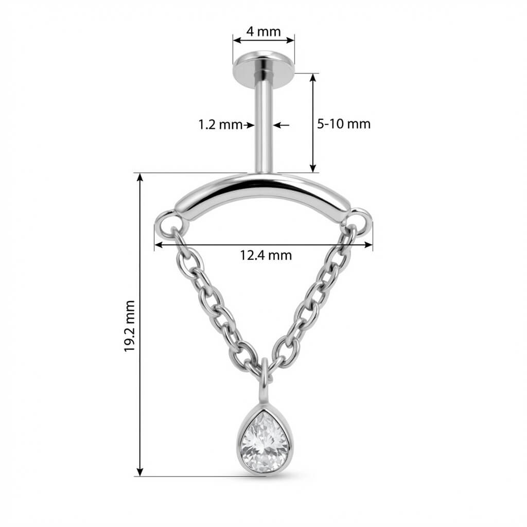 Titanium Labret Curved Bar Draped Chain Drop Internally Threaded