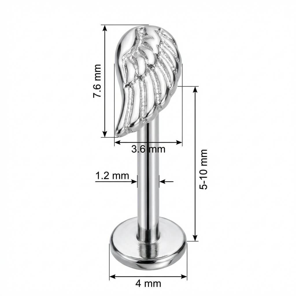 Titanium Labret Detailed Angel Wing Top Internally Threaded