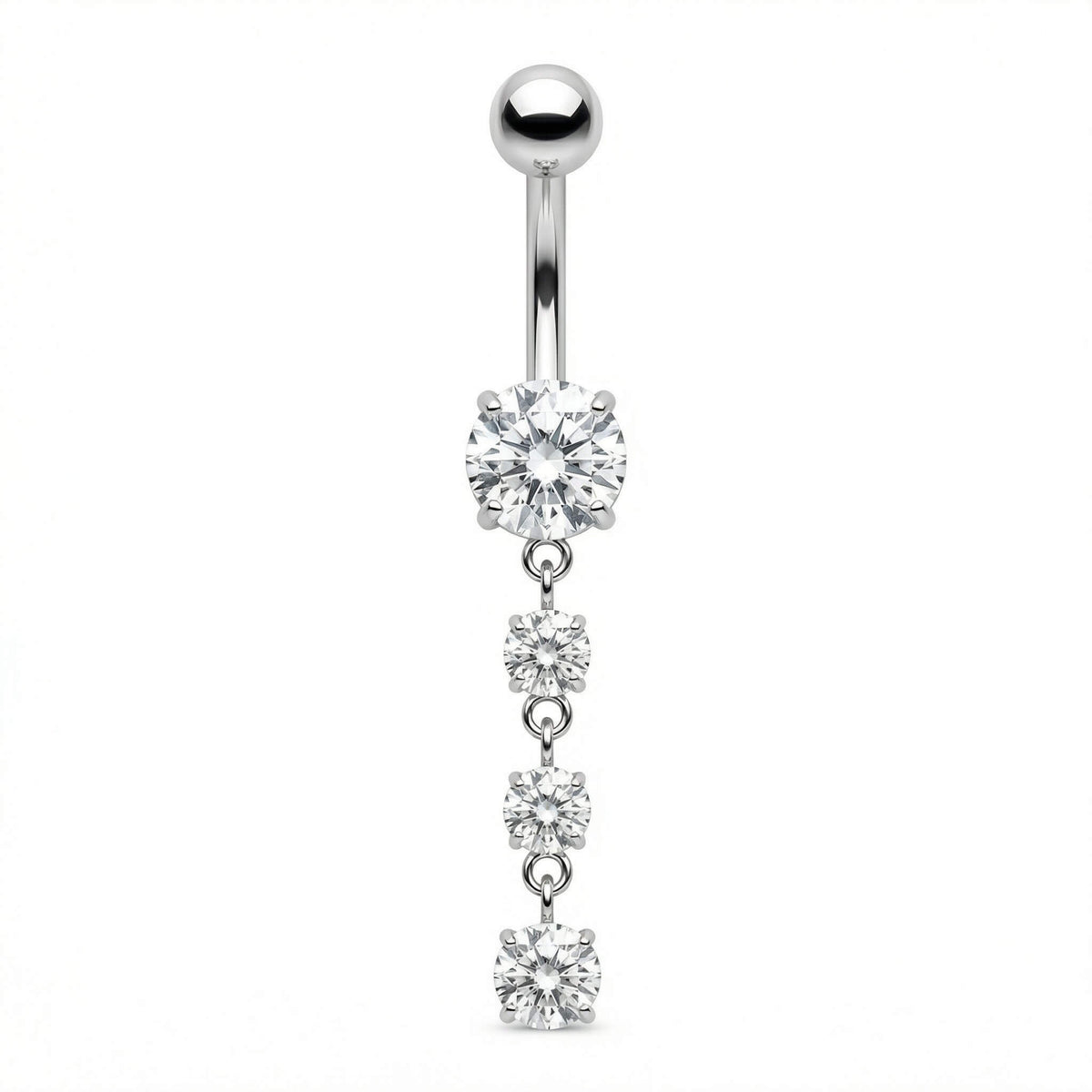 Titanium Belly Button Piercing Cascading Crystal Drops Internally Threaded