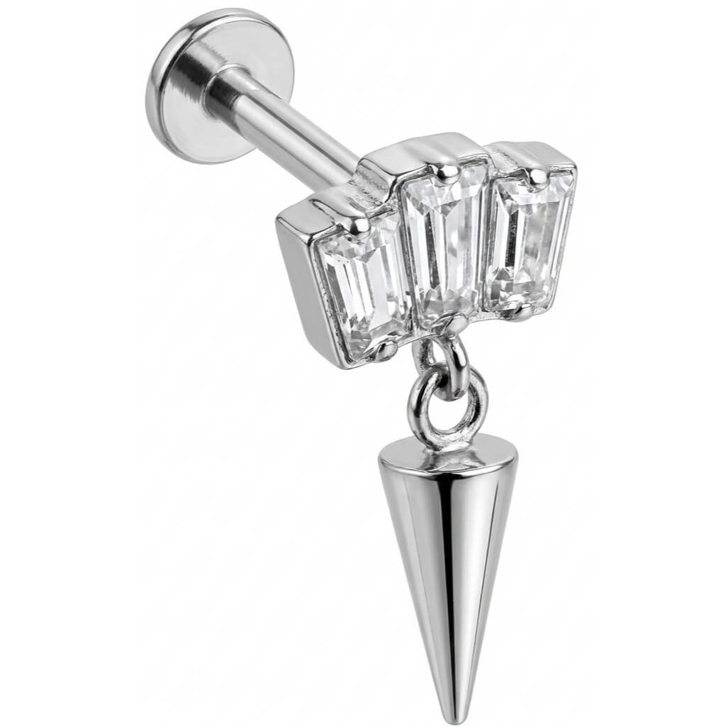Titanium Labret 3 zirconias chain dangle Internally Threaded