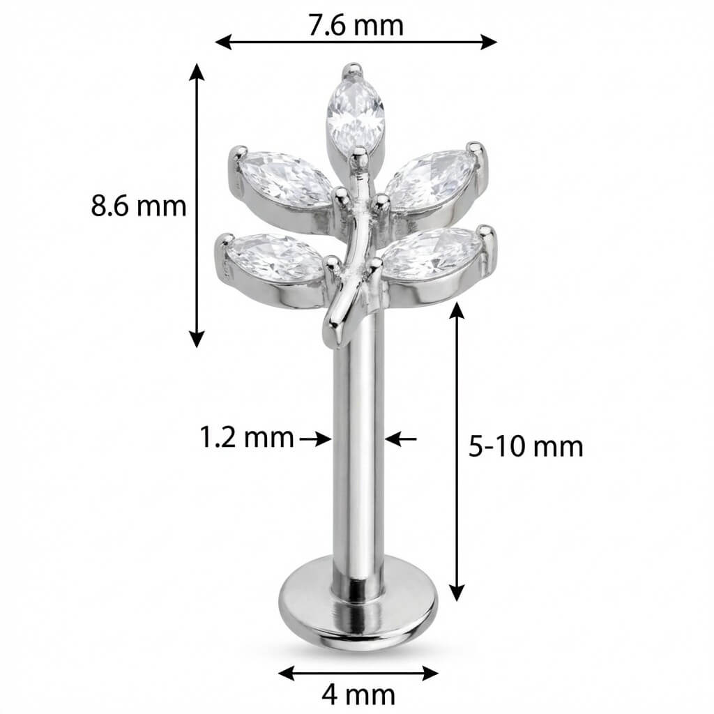 Titanium Labret Crystal Marquise Leaf Branch Internally Threaded