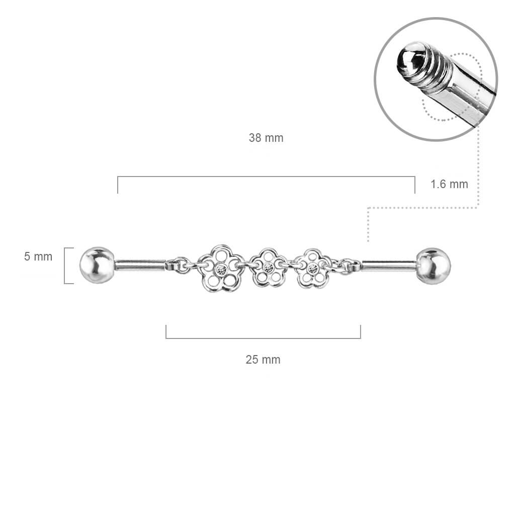 Barbell Industrial 3 fiori con zircone