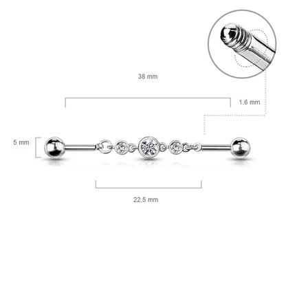 Barbell Industrial 3 cerchi con zircone