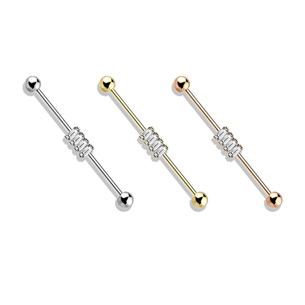 Industrial Barbell 4 Quadrate Zirkonia