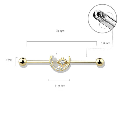 Industrial Barbell Moon Star Zirconia