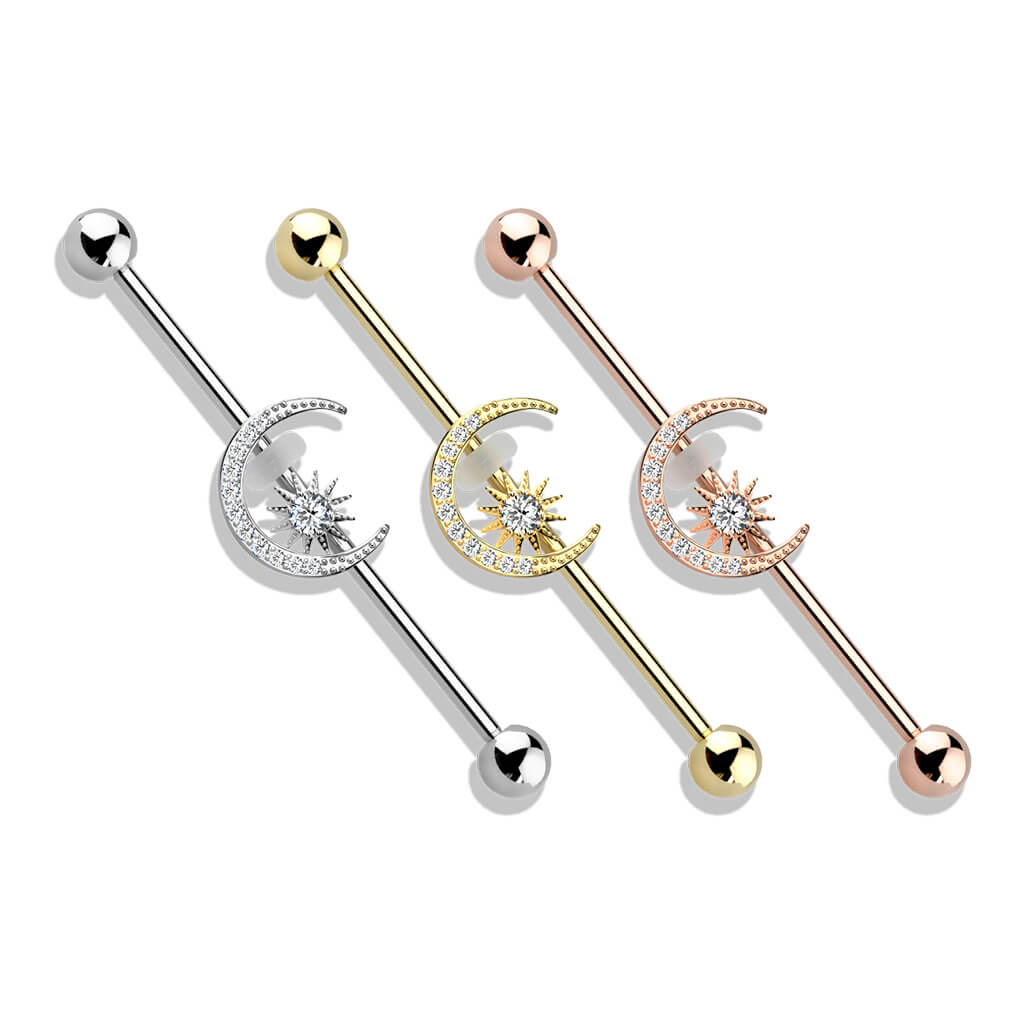 Industrial Barbell Moon Star Zirconia