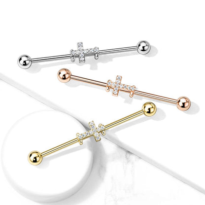 Industrial Barbell Kreuz Zirkonia