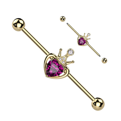 Barbell Industrial Cuore Rosa Coronato in Zircone