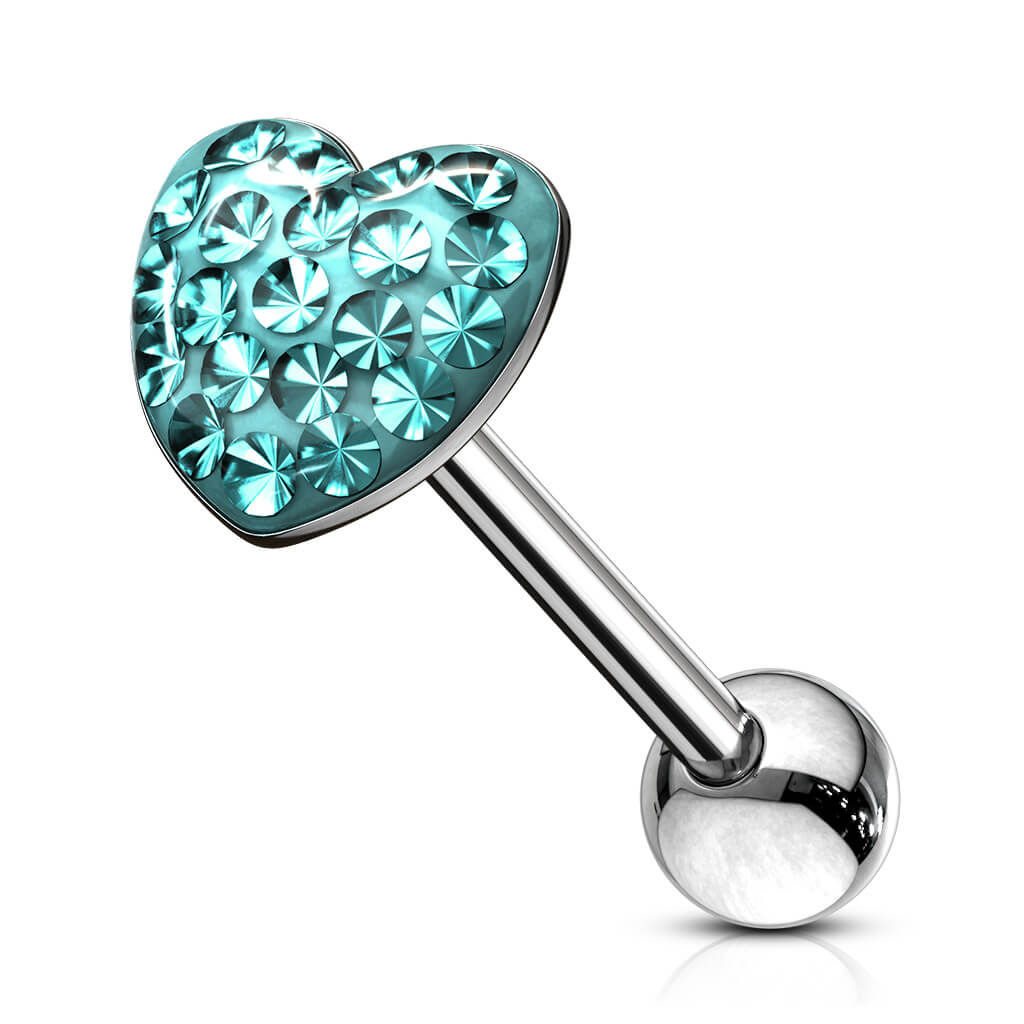 Tongue Barbell Heart Zirconia