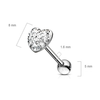 Tongue Barbell Heart Zirconia