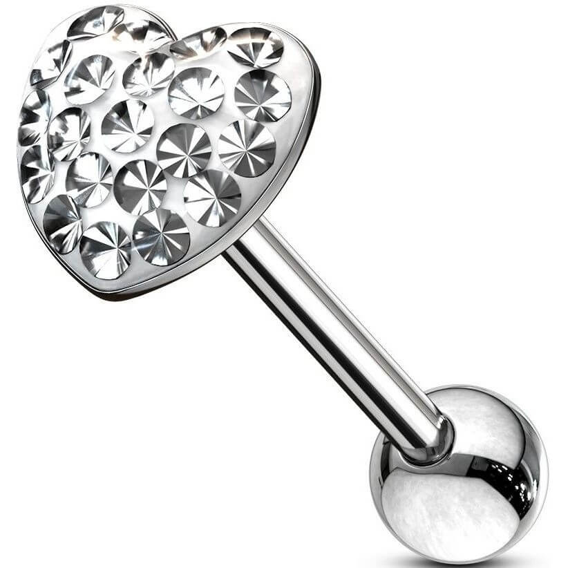 Tongue Barbell Heart Zirconia