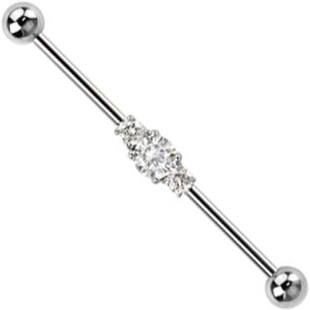 Barbell Industrial Bola Plata con 3 Circonitas