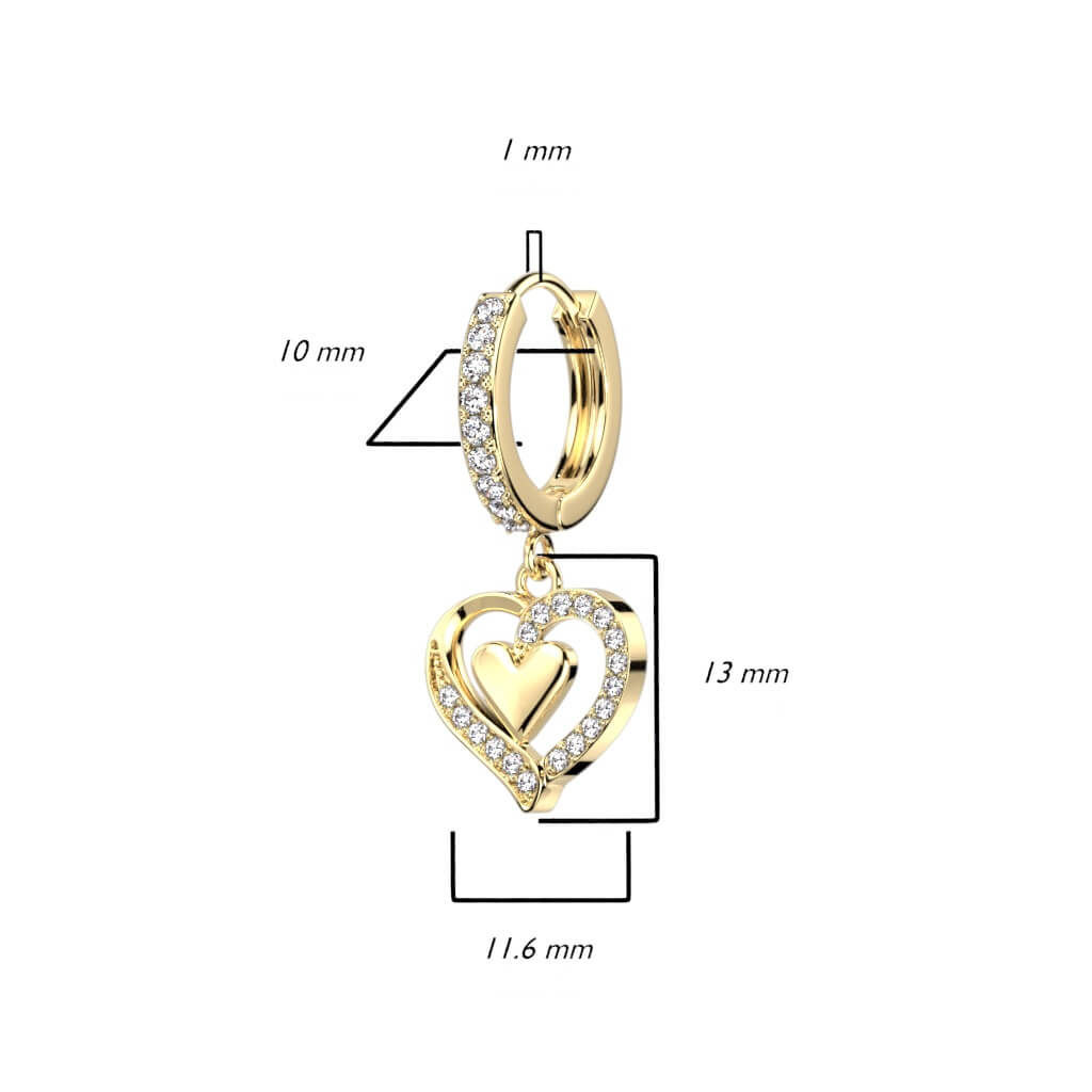 Boucle d'Oreille Pendentif Coeur Zircone Cliqueur