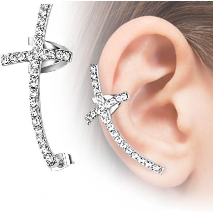 Manchette d'oreille Manchette d´Oreille Croix Zircone Pliable