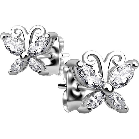 Argent 925 Bouton d'Oreille Papillon Zircone