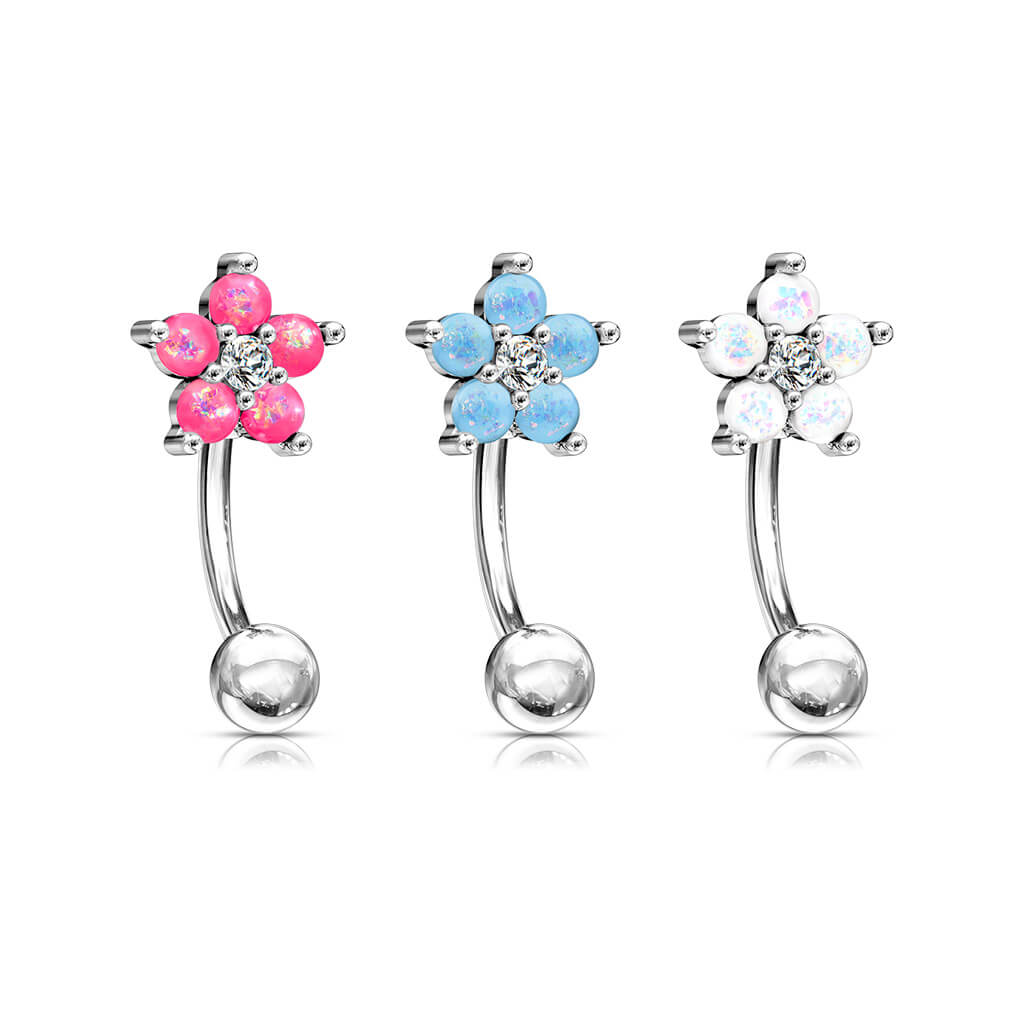 Eyebrow Piercing Flower Silver Zirconia