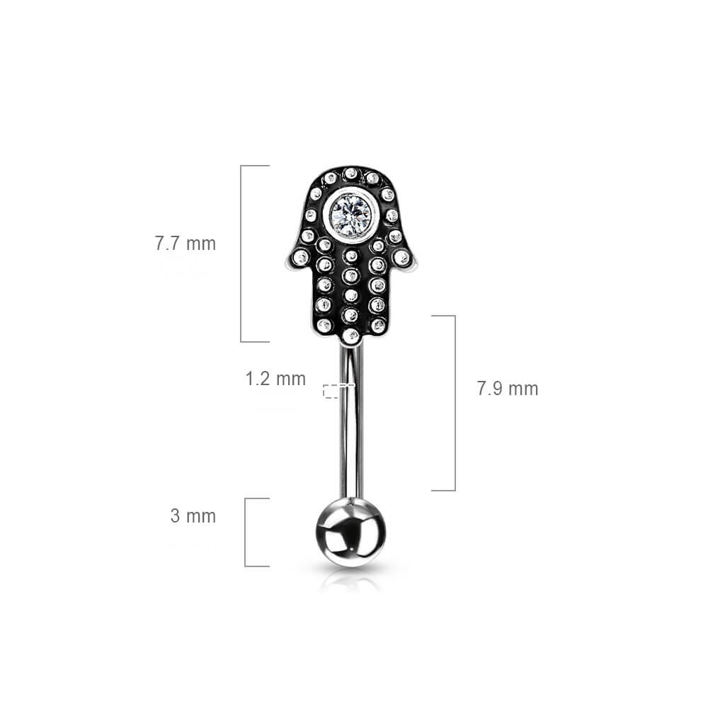 Eyebrow Piercing Hamsa Silver Zirconia