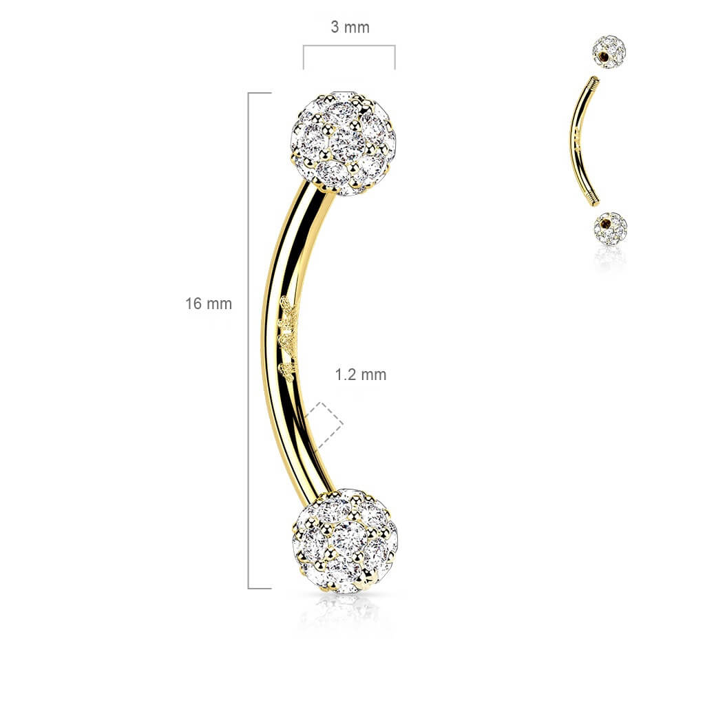 Solid Gold 14 Carat Eyebrow Piercing Zirconia