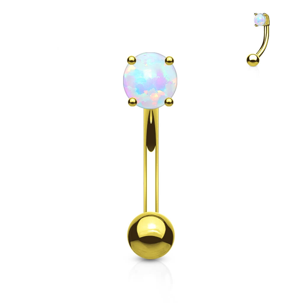 14 Karat Gold Augenbrauenpiercing Kugel Opal Gelbgold Weißgold