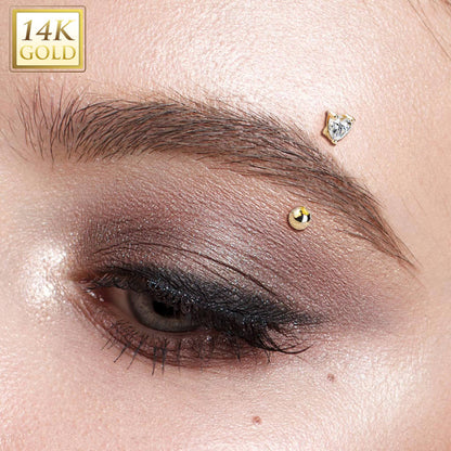 Solid Gold 14 Carat Eyebrow Piercing Heart Zirconia