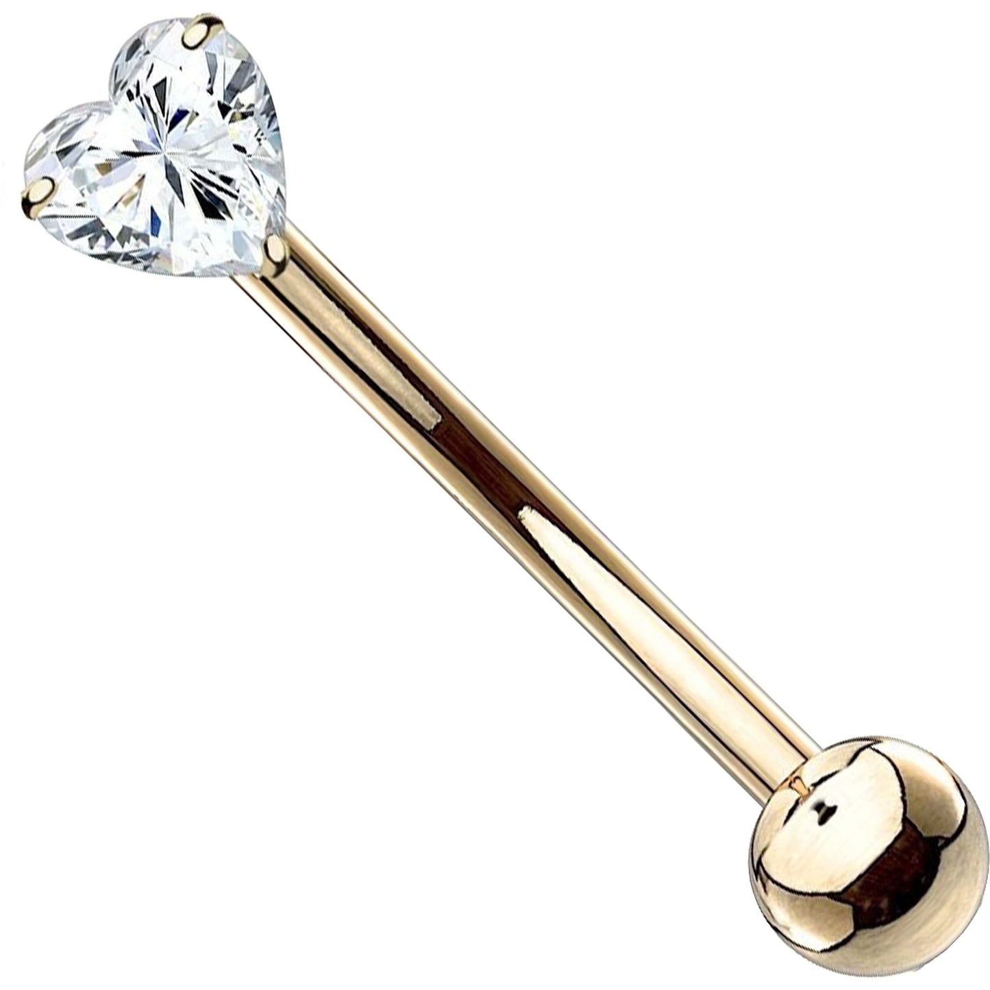 Solid Gold 14 Carat Eyebrow Piercing Heart Zirconia