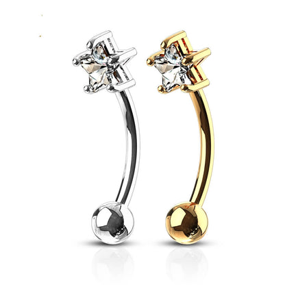 Solid Gold 14 Carat Eyebrow Piercing Star Zirconia