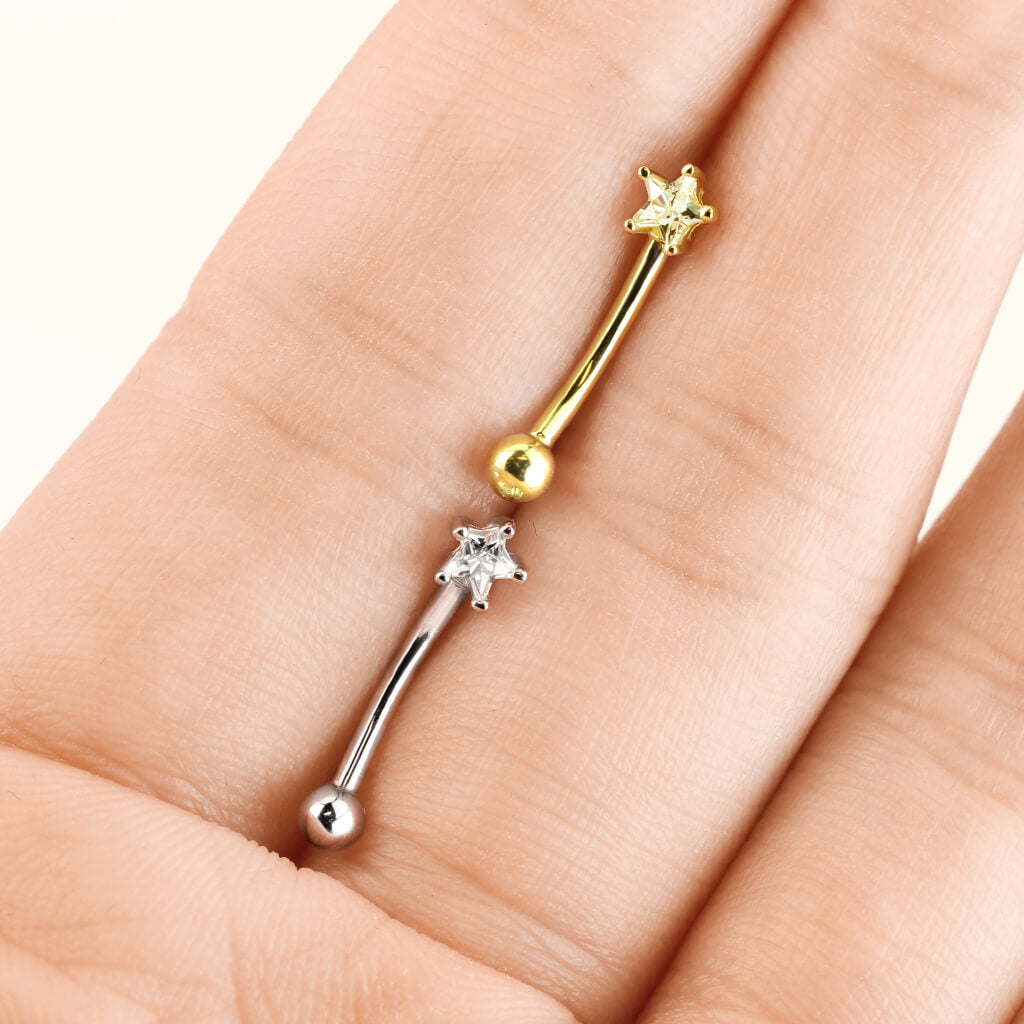 Solid Gold 14 Carat Eyebrow Piercing Star Zirconia