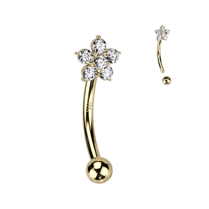 Solid Gold 14 Carat Eyebrow Piercing Flower Zirconia