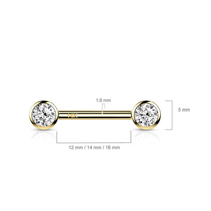 Oro 14 kt Piercing Capezzolo Zircone rotondo  Push-In