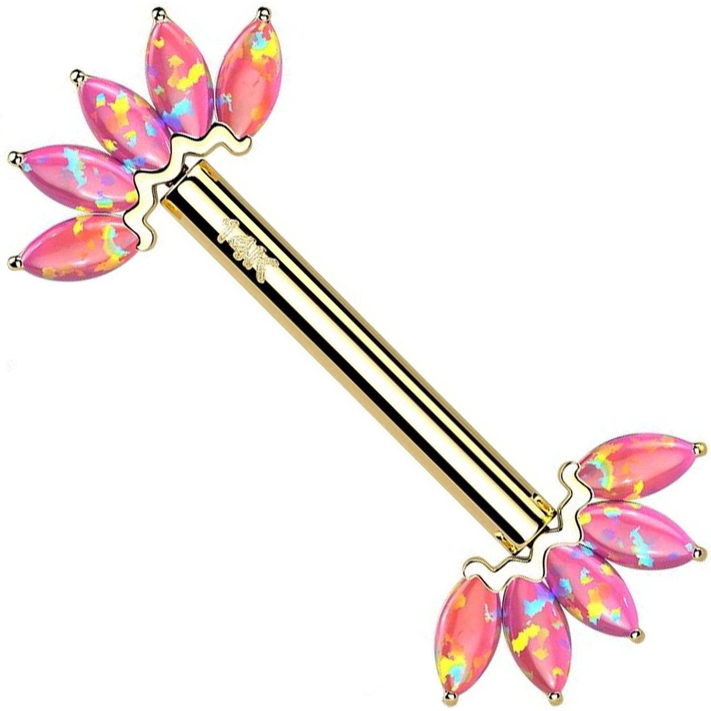 Solid Gold 14 Carat Nipple Piercing 5 Marquise Opal Push-In