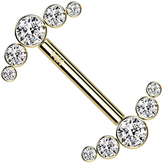 Solid Gold 14 Carat Nipple Piercing 5 Zirconia Push-In