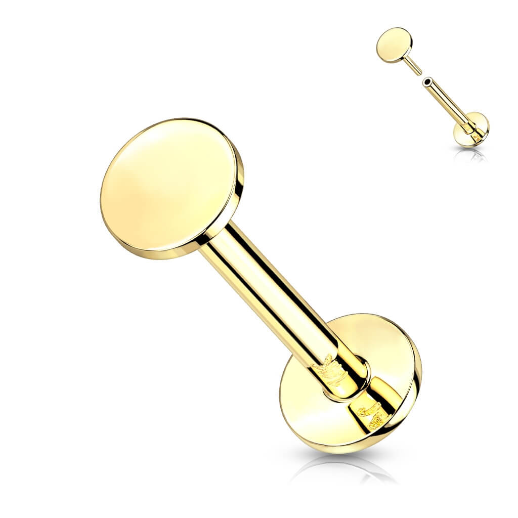 Oro 14 kt Labret Tondo piatto  Push-In