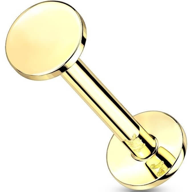 14 Karat Gold Labret Rund Flach Gelbgold Weißgold Push-In